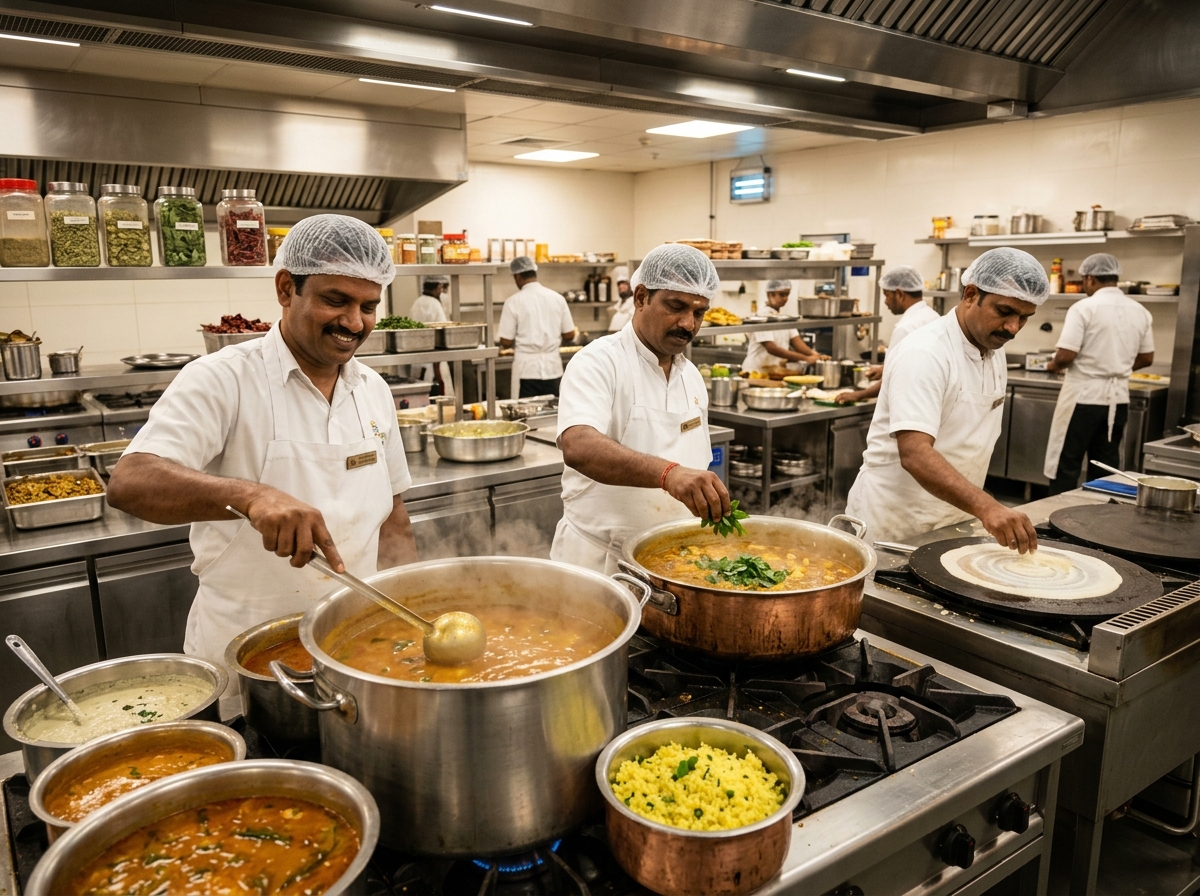 Our chefs preparing food in the central kitchen